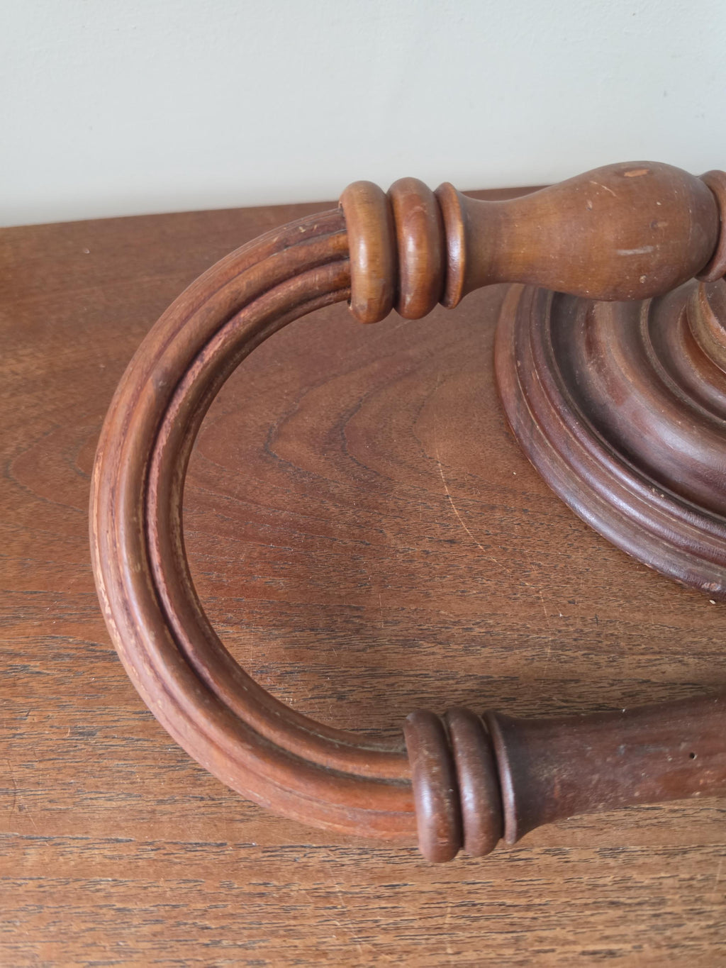 French Wooden Towel Ring, Turned Wood Wall Mount, Colonial Revival Bathroom Hardware, Rustic Hand Towel Holder, Farmhouse Wall Decor
