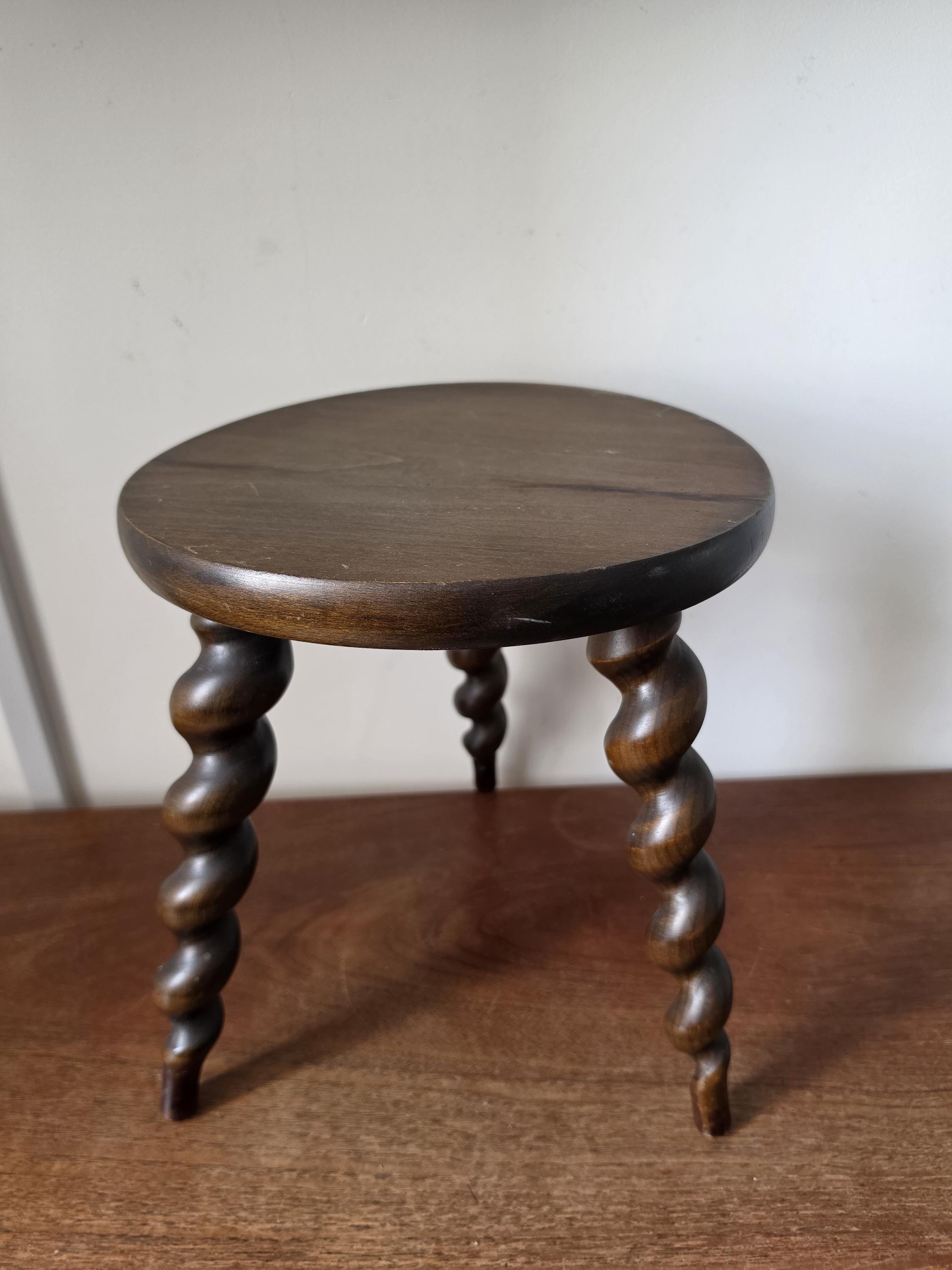 Antique Barley Twist Plant Stand, Victorian Wooden Display Stool, Oak Pedestal Table, English Bobbin Turned Stand, Cottagecore Decor