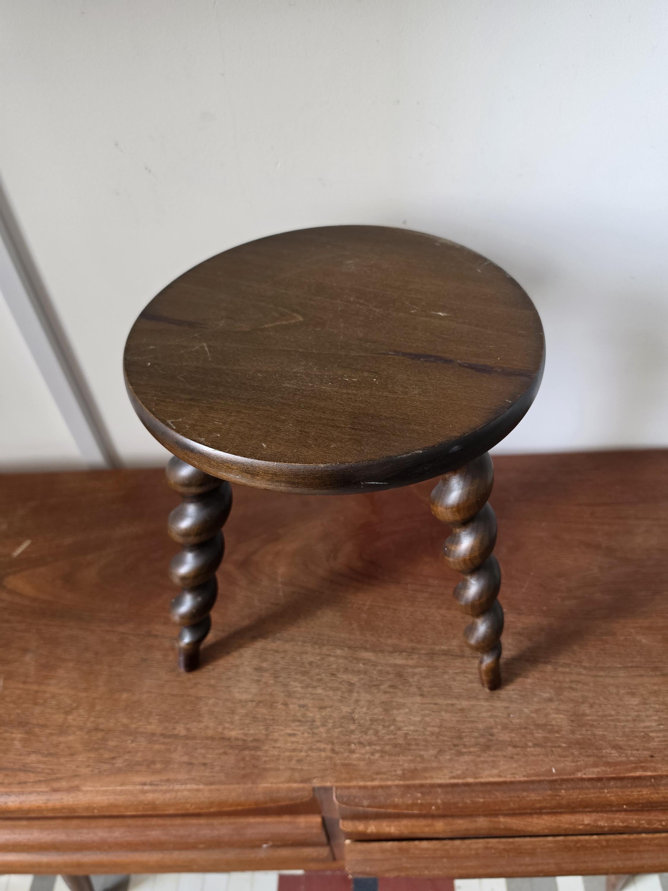 Antique Barley Twist Plant Stand, Victorian Wooden Display Stool, Oak Pedestal Table, English Bobbin Turned Stand, Cottagecore Decor