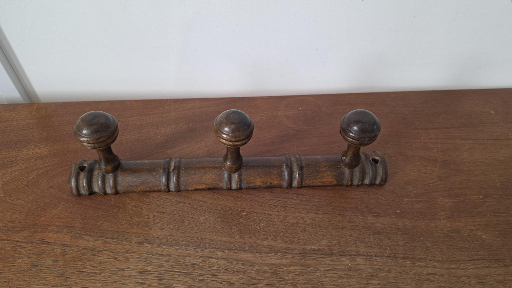 Vintage Wooden Wall Coat Rack, 3 Peg Coat Hook, Rustic Farmhouse Wall Organizer, Dark Wood Hat Rack, Entryway Towel Holder