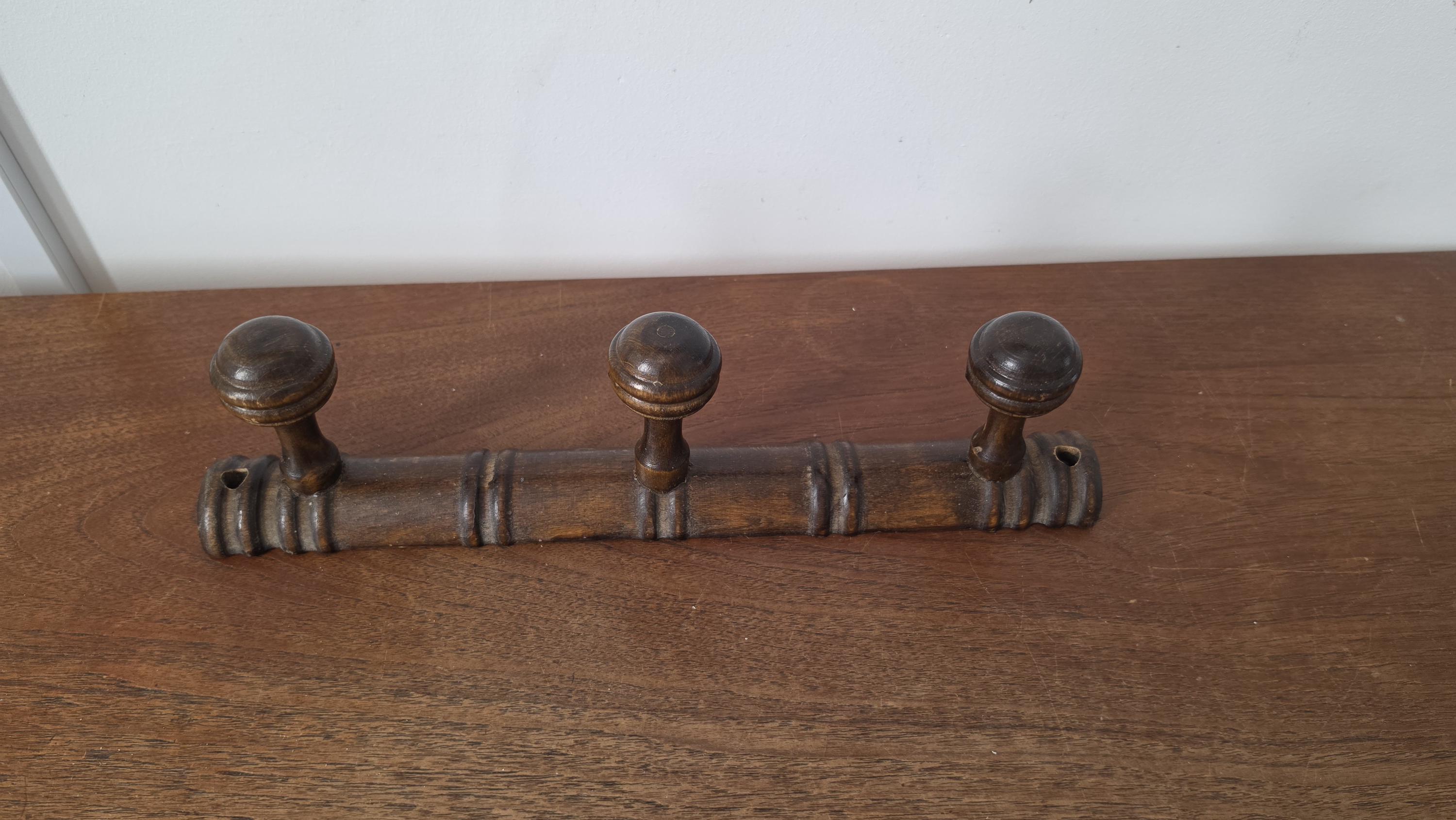 Vintage Wooden Wall Coat Rack, 3 Peg Coat Hook, Rustic Farmhouse Wall Organizer, Dark Wood Hat Rack, Entryway Towel Holder