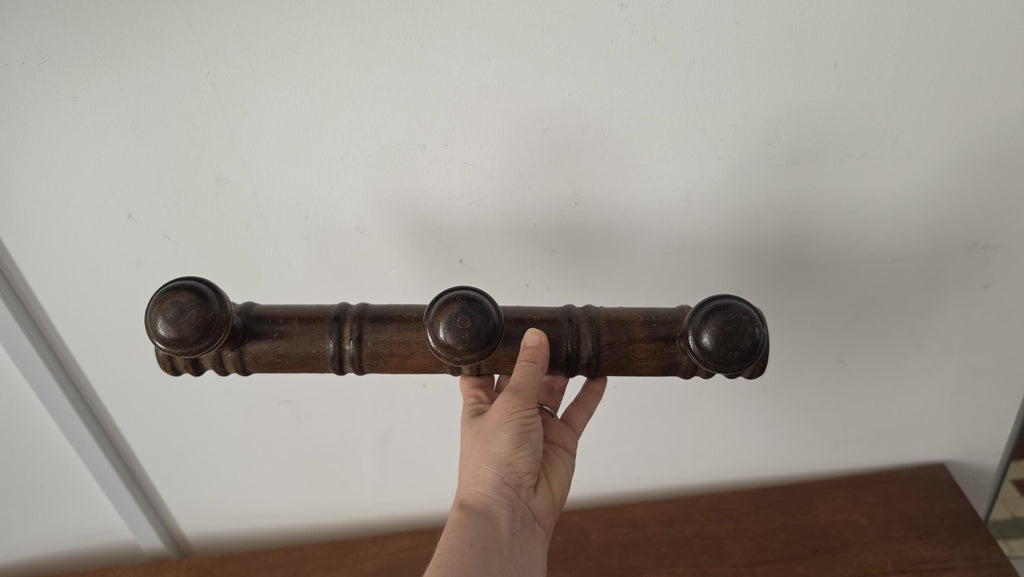 Vintage Wooden Wall Coat Rack, 3 Peg Coat Hook, Rustic Farmhouse Wall Organizer, Dark Wood Hat Rack, Entryway Towel Holder