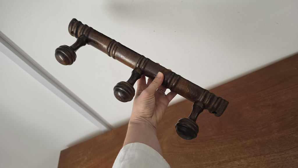 Vintage Wooden Wall Coat Rack, 3 Peg Coat Hook, Rustic Farmhouse Wall Organizer, Dark Wood Hat Rack, Entryway Towel Holder