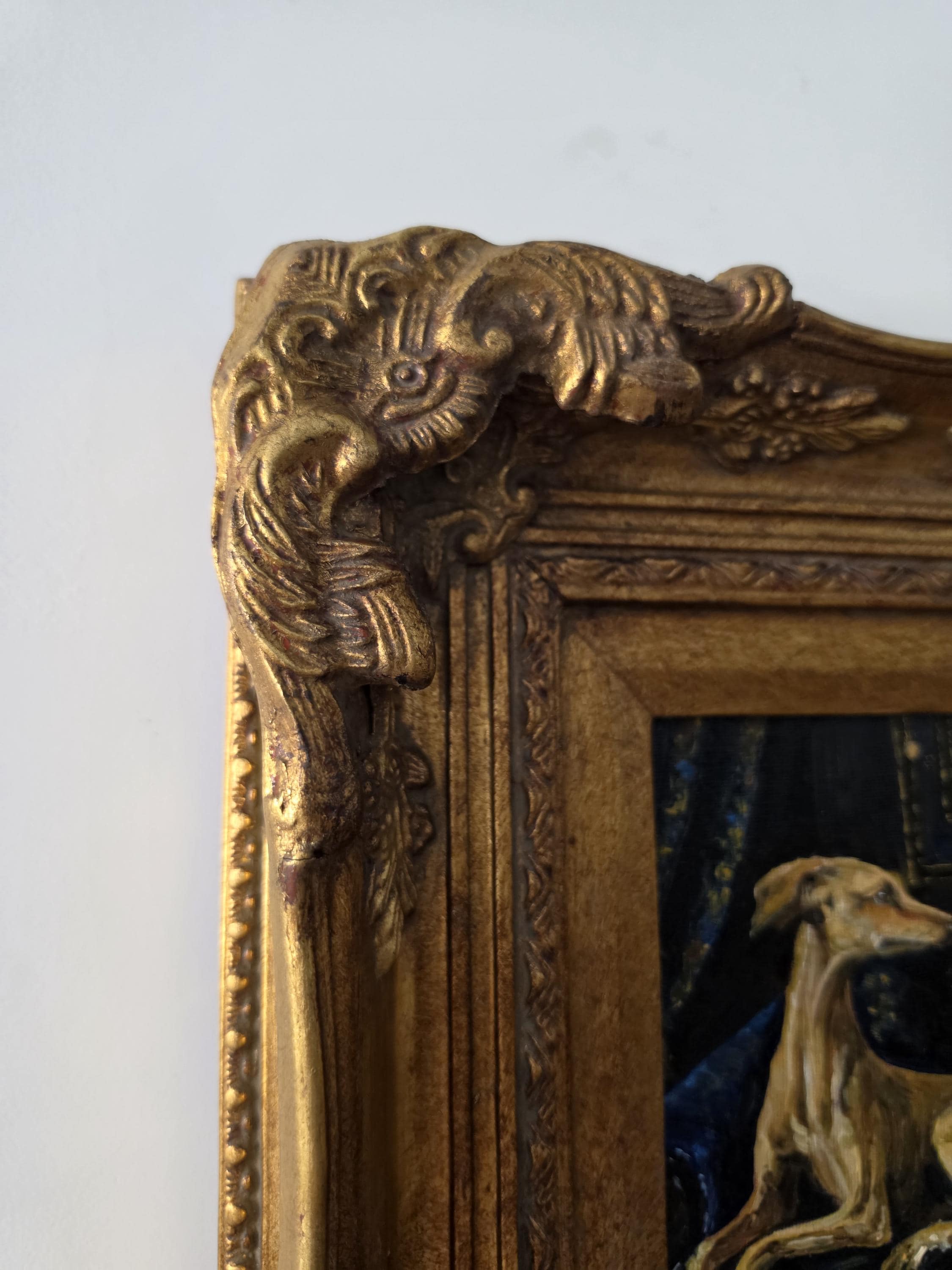 Original Greyhound Oil Painting, Hand Painted Whippet Portrait, Vintage Gilded Frame, Dog Lover Wall Art, One of a Kind Artwork