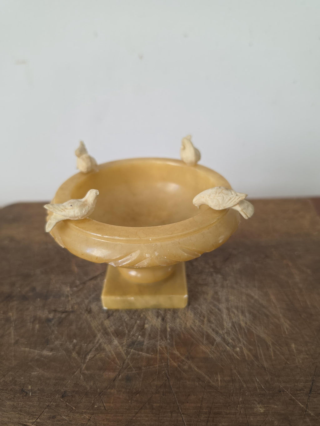 Vintage Italian Alabaster Bird Bowl, Hand Carved Alabaster Compote, Mid Century Italian Stone Dish, Hollywood Regency Decor