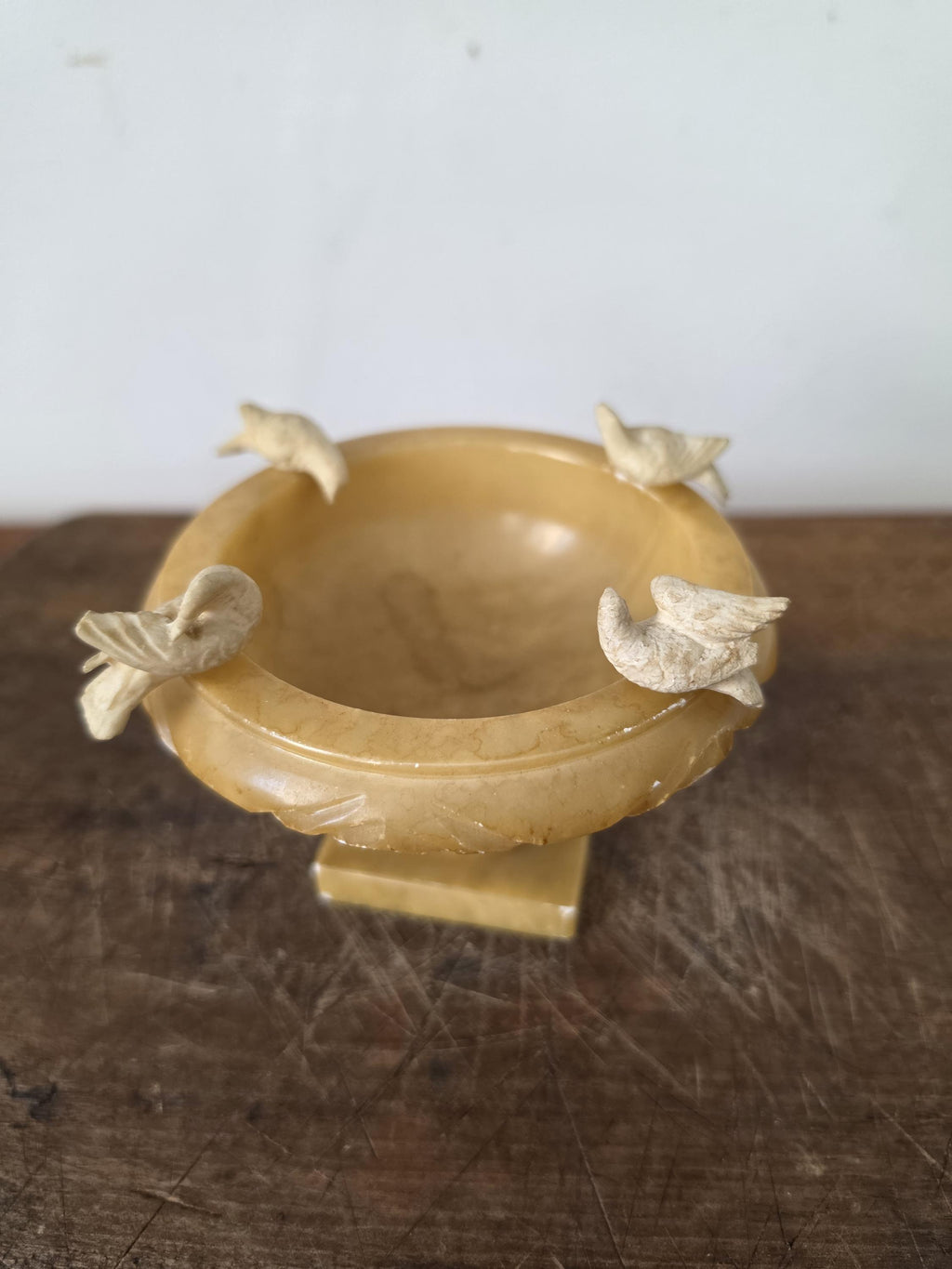 Vintage Italian Alabaster Bird Bowl, Hand Carved Alabaster Compote, Mid Century Italian Stone Dish, Hollywood Regency Decor