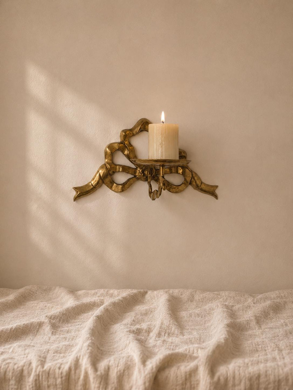Vintage Brass Ribbon Wall Candle Holder