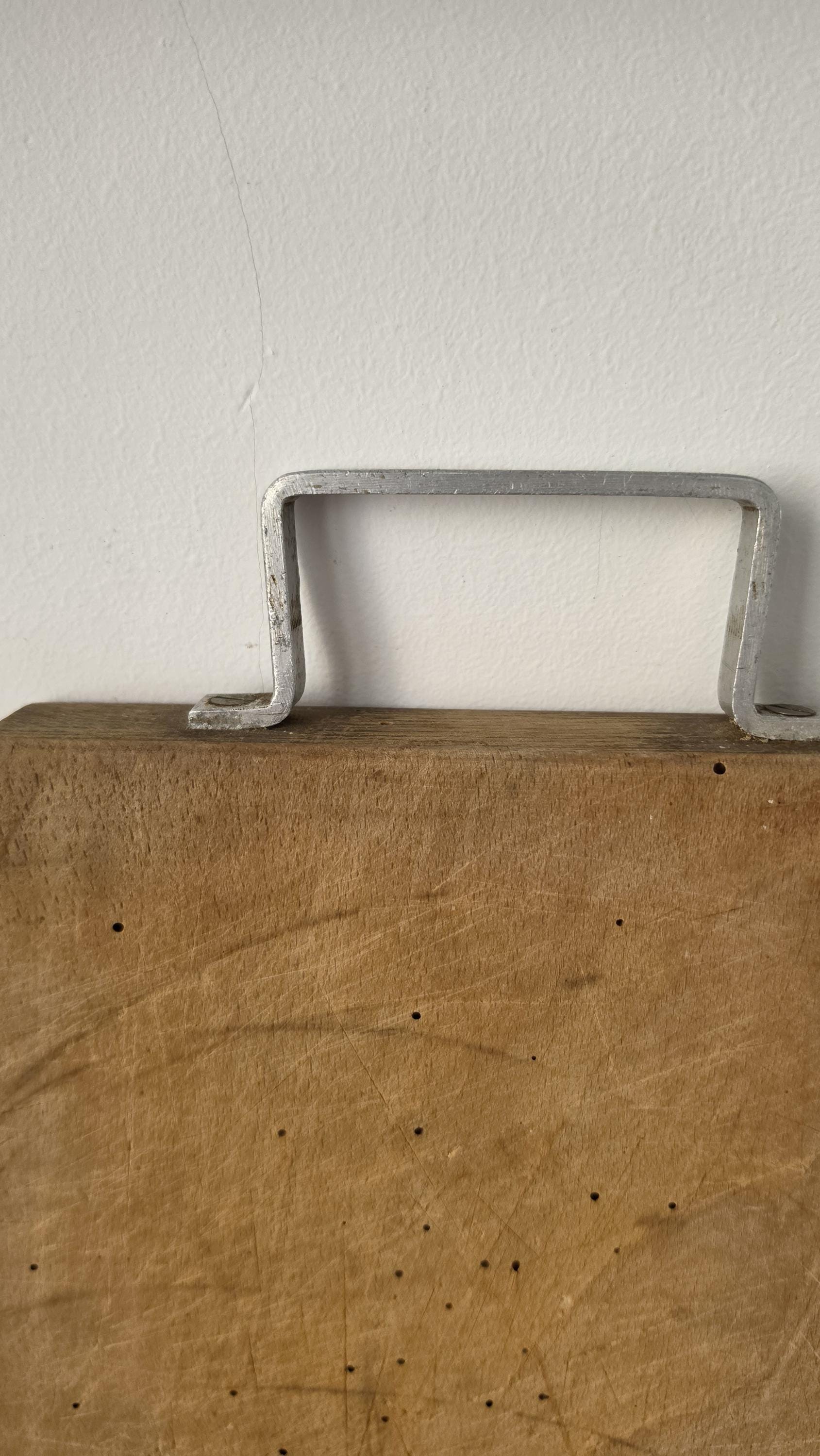 Antique French Wooden Bread Board with Metal Handle, Rustic Farmhouse Cutting Board, Primitive Kitchen Decor, European Dough Board