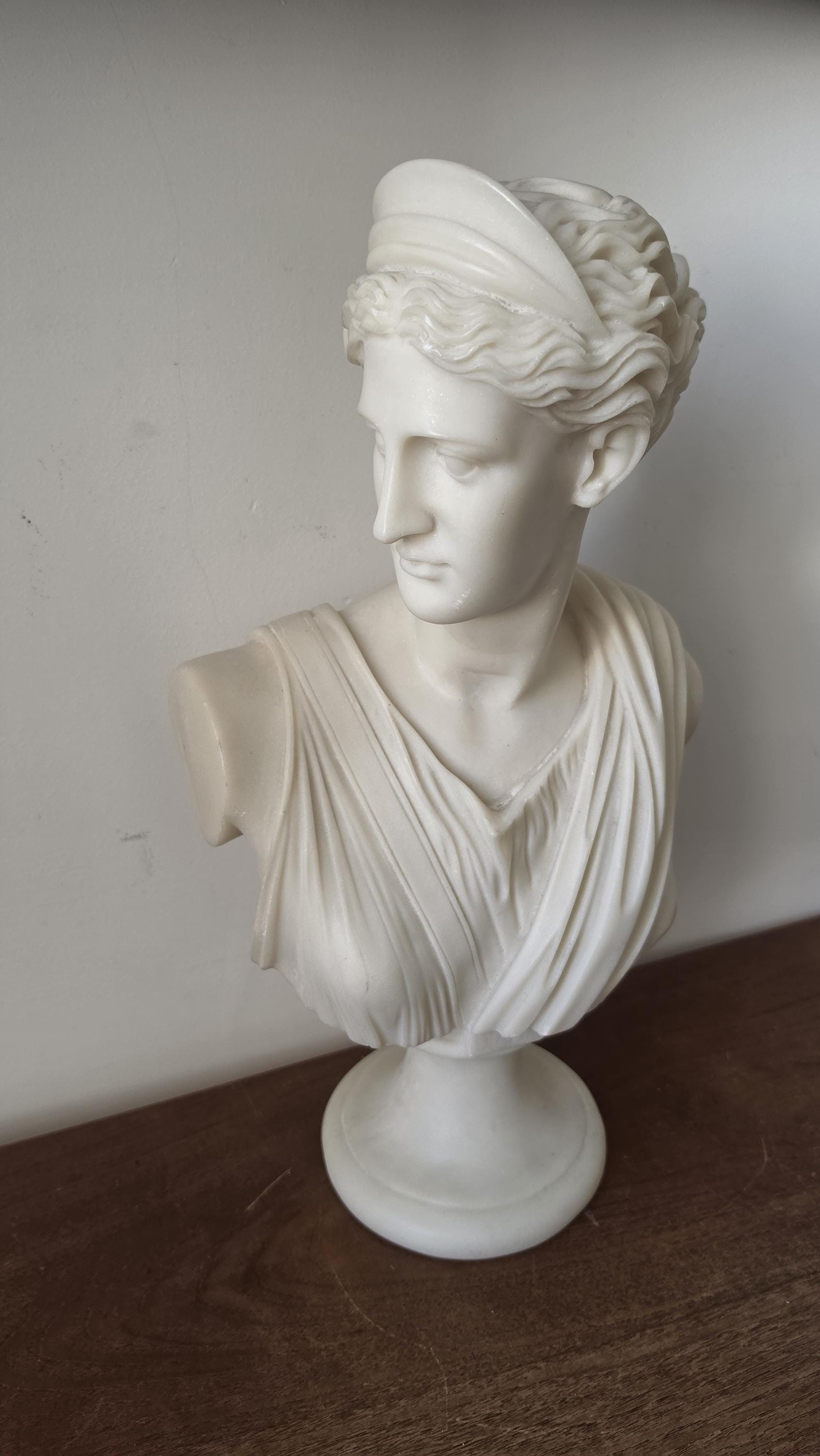 Large Resin Classical Goddess Bust Sculpture, Greco Roman Artemis Statue, Neoclassical Decor, White Roman Bust, Grandmillennial Shelf Decor