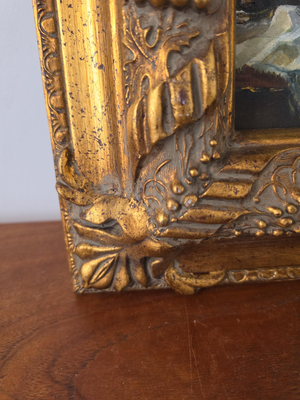 Antique Gilt Grape Motif Frame with Original Oil Painting, Lemon Still Life Art, Ornate Gold Frame, Cottage Decor