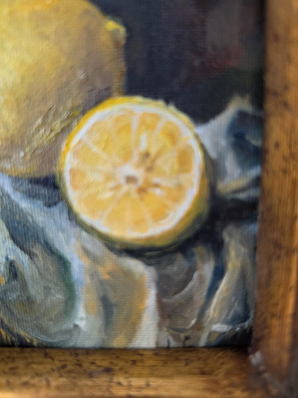 Antique Gilt Grape Motif Frame with Original Oil Painting, Lemon Still Life Art, Ornate Gold Frame, Cottage Decor