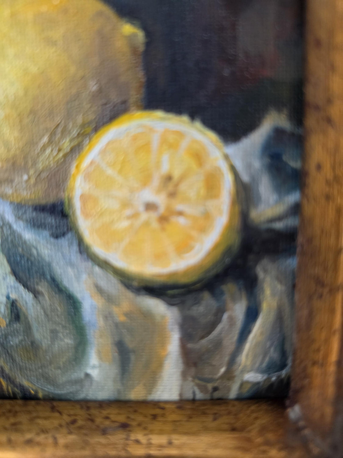 Antique Gilt Grape Motif Frame with Original Oil Painting, Lemon Still Life Art, Ornate Gold Frame, Cottage Decor