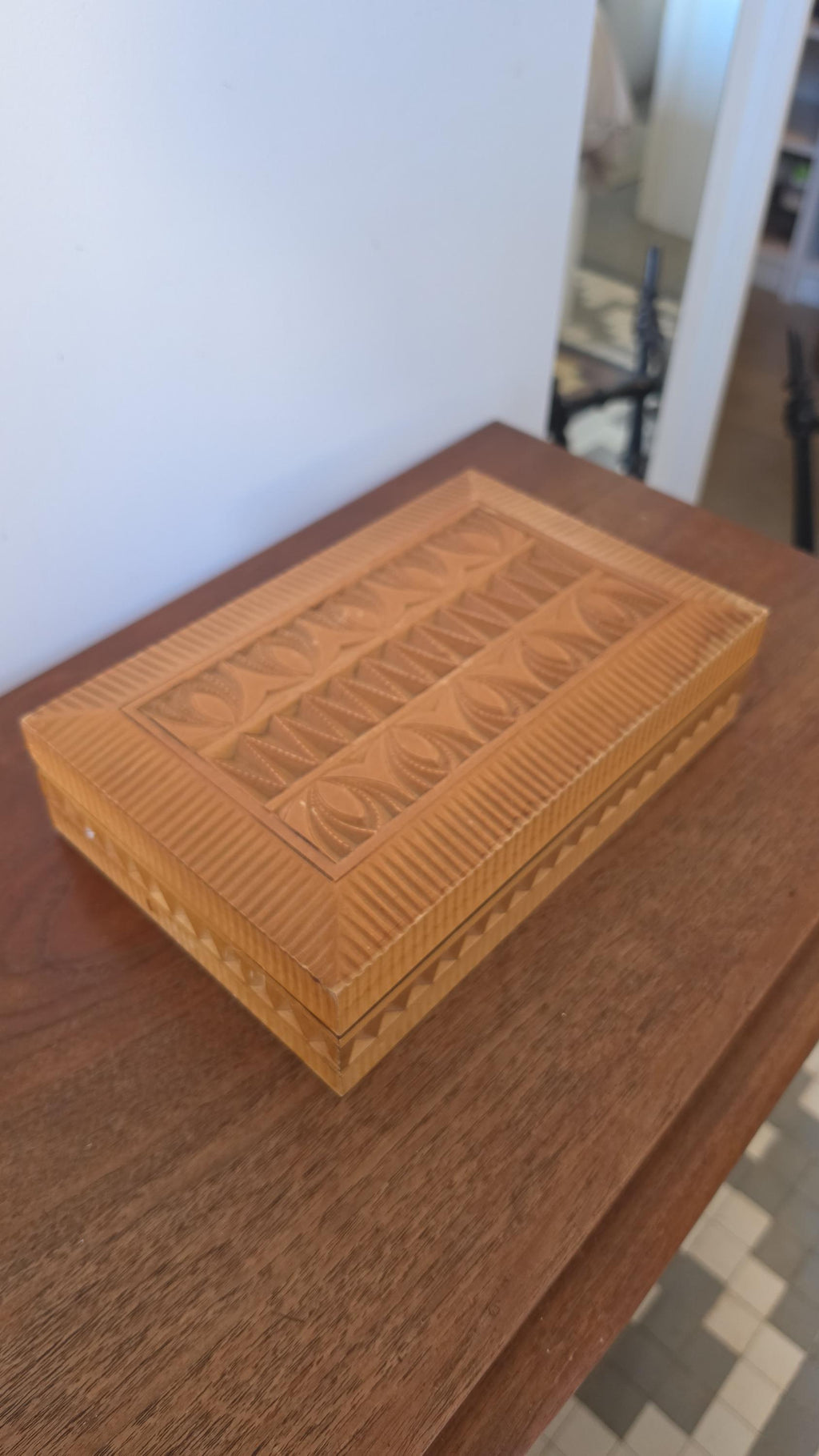 Hand Carved Wooden Keepsake Box, Folk Art Storage Box, Scandinavian Carved Wood Box, Rustic Jewelry Box, Primitive Decorative Box