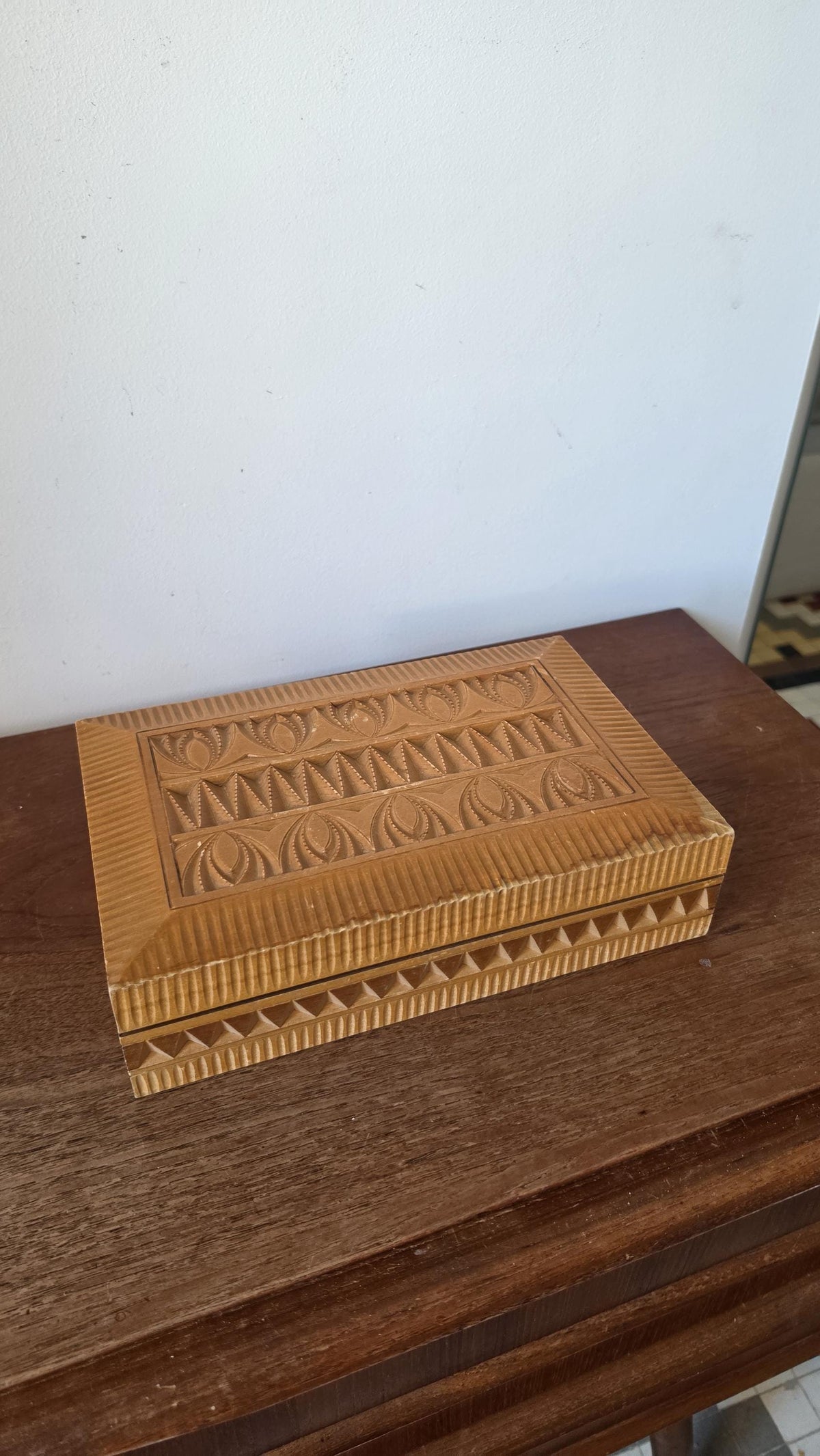 Hand Carved Wooden Keepsake Box, Folk Art Storage Box, Scandinavian Carved Wood Box, Rustic Jewelry Box, Primitive Decorative Box
