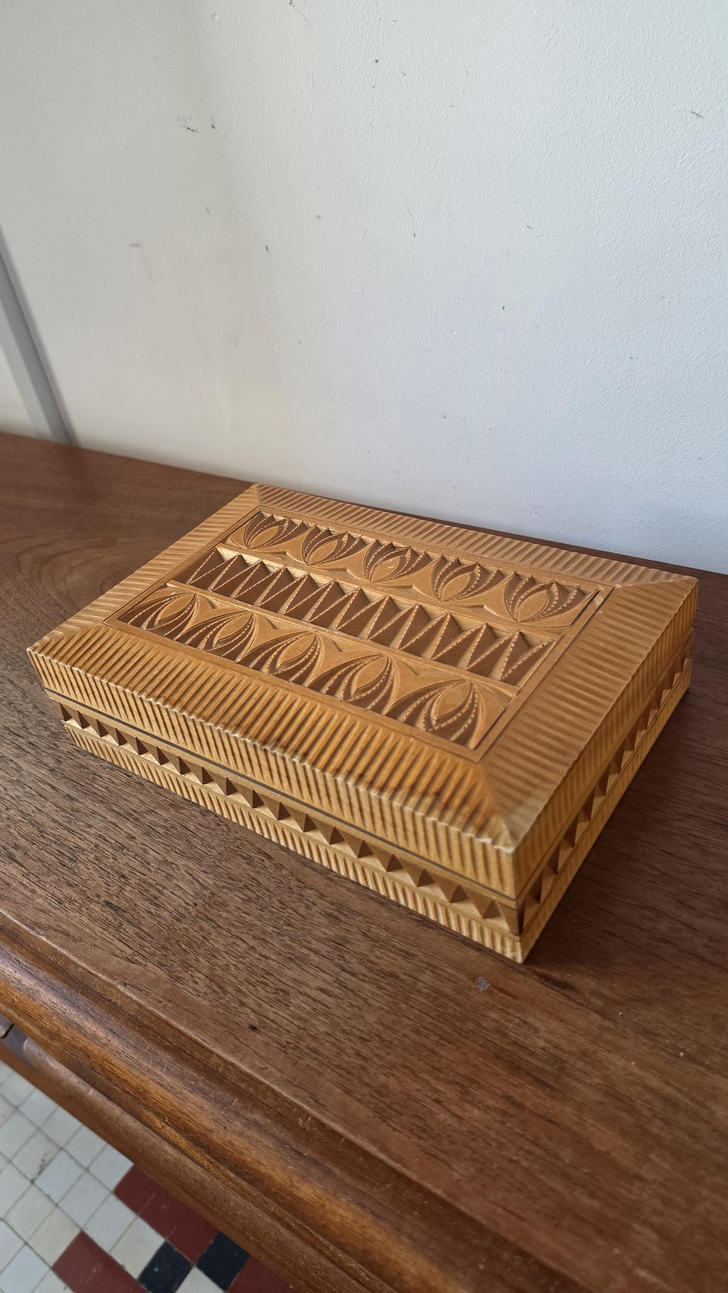 Hand Carved Wooden Keepsake Box, Folk Art Storage Box, Scandinavian Carved Wood Box, Rustic Jewelry Box, Primitive Decorative Box