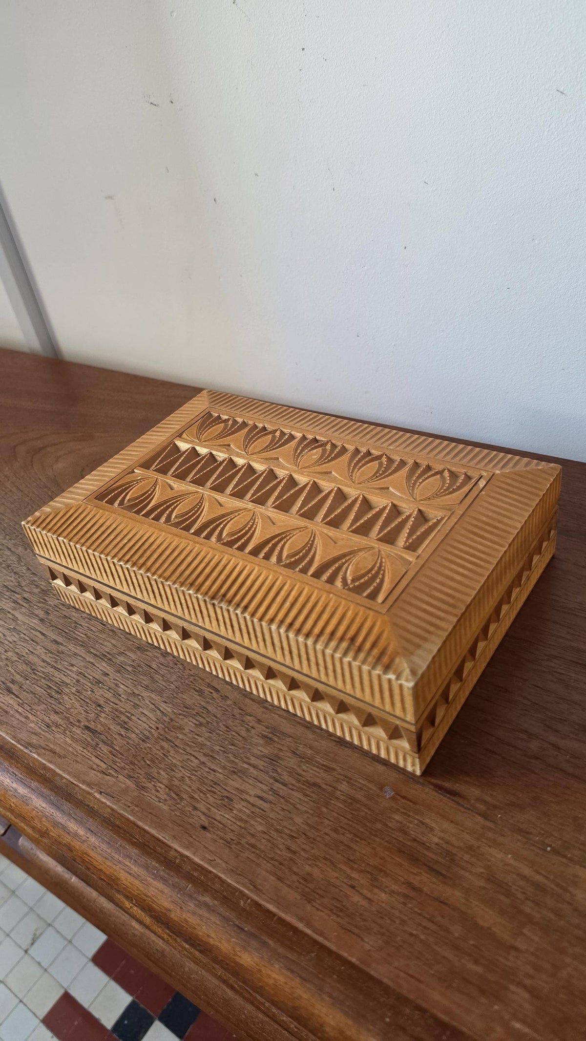 Hand Carved Wooden Keepsake Box, Folk Art Storage Box, Scandinavian Carved Wood Box, Rustic Jewelry Box, Primitive Decorative Box