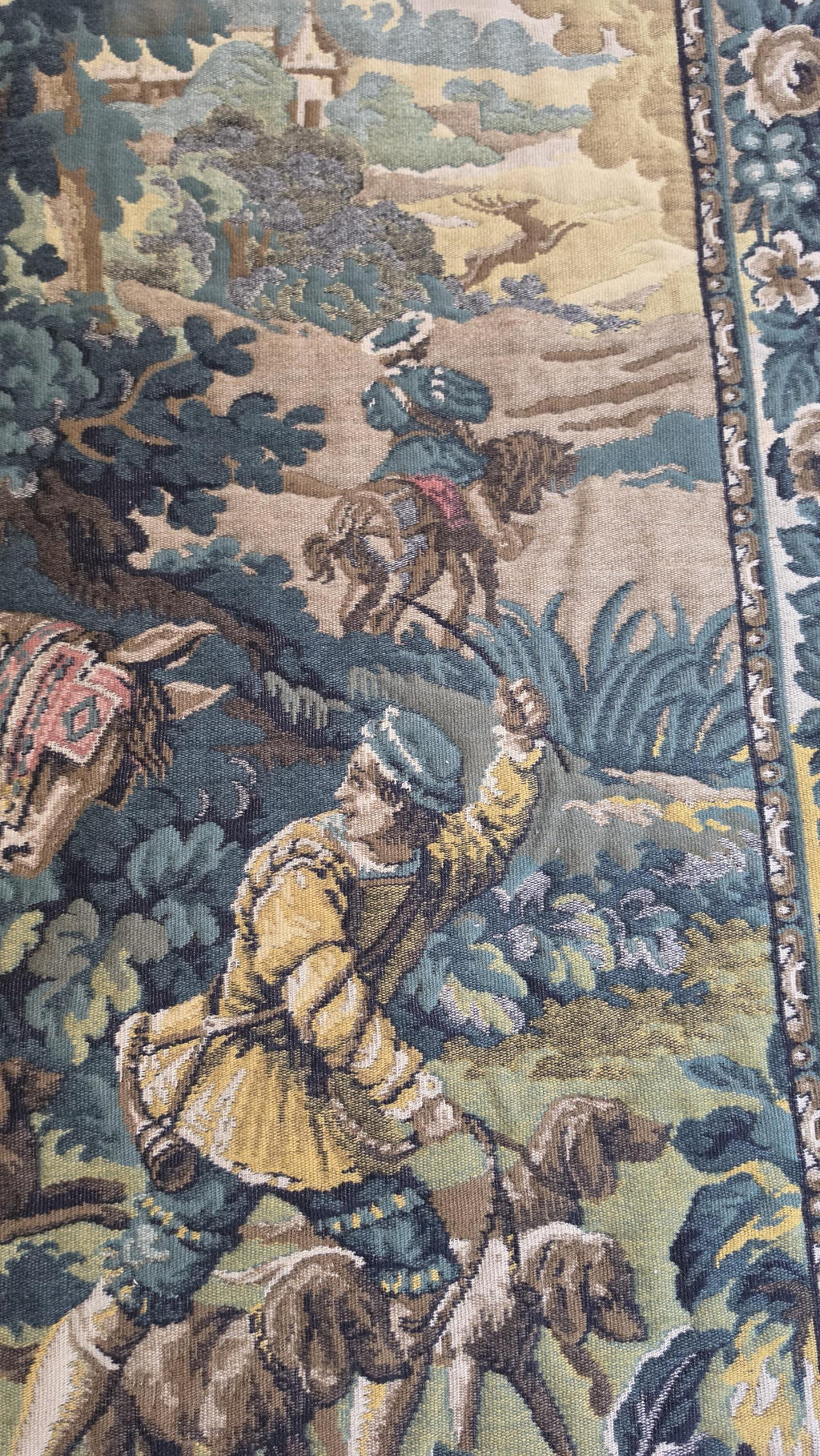 Large French Hunting Scene Tapestry Wall Hanging, Medieval Style Gobelin Textile, Chateau Decor, European Castle, Artis Flora Belgium