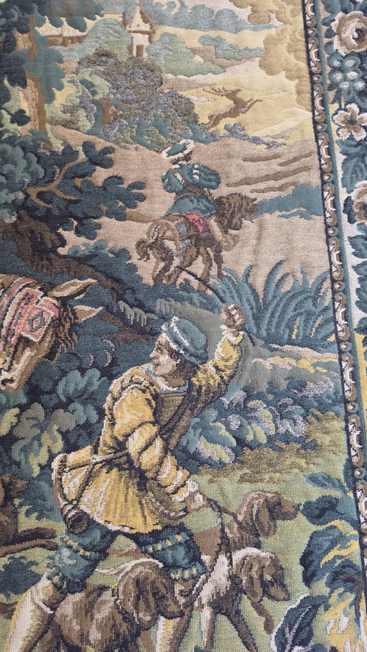 Large French Hunting Scene Tapestry Wall Hanging, Medieval Style Gobelin Textile, Chateau Decor, European Castle, Artis Flora Belgium