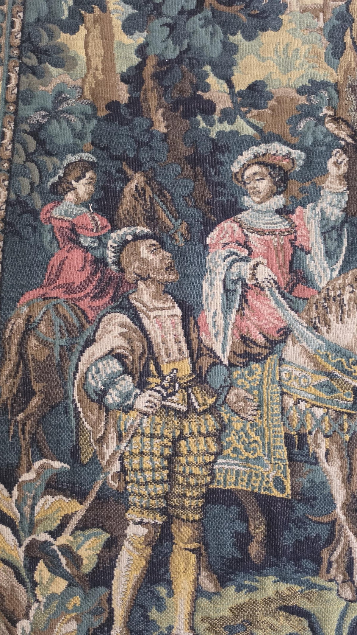 Large French Hunting Scene Tapestry Wall Hanging, Medieval Style Gobelin Textile, Chateau Decor, European Castle, Artis Flora Belgium