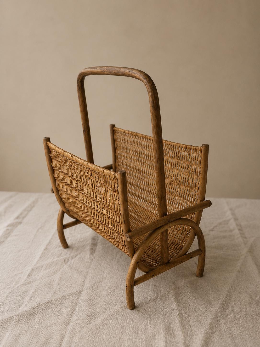 Mid Century Modern Bamboo Rattan Magazine Rack Boho Wicker Newspaper Holder Stand Vintage MCM Bentwood Scandinavian Japandi D