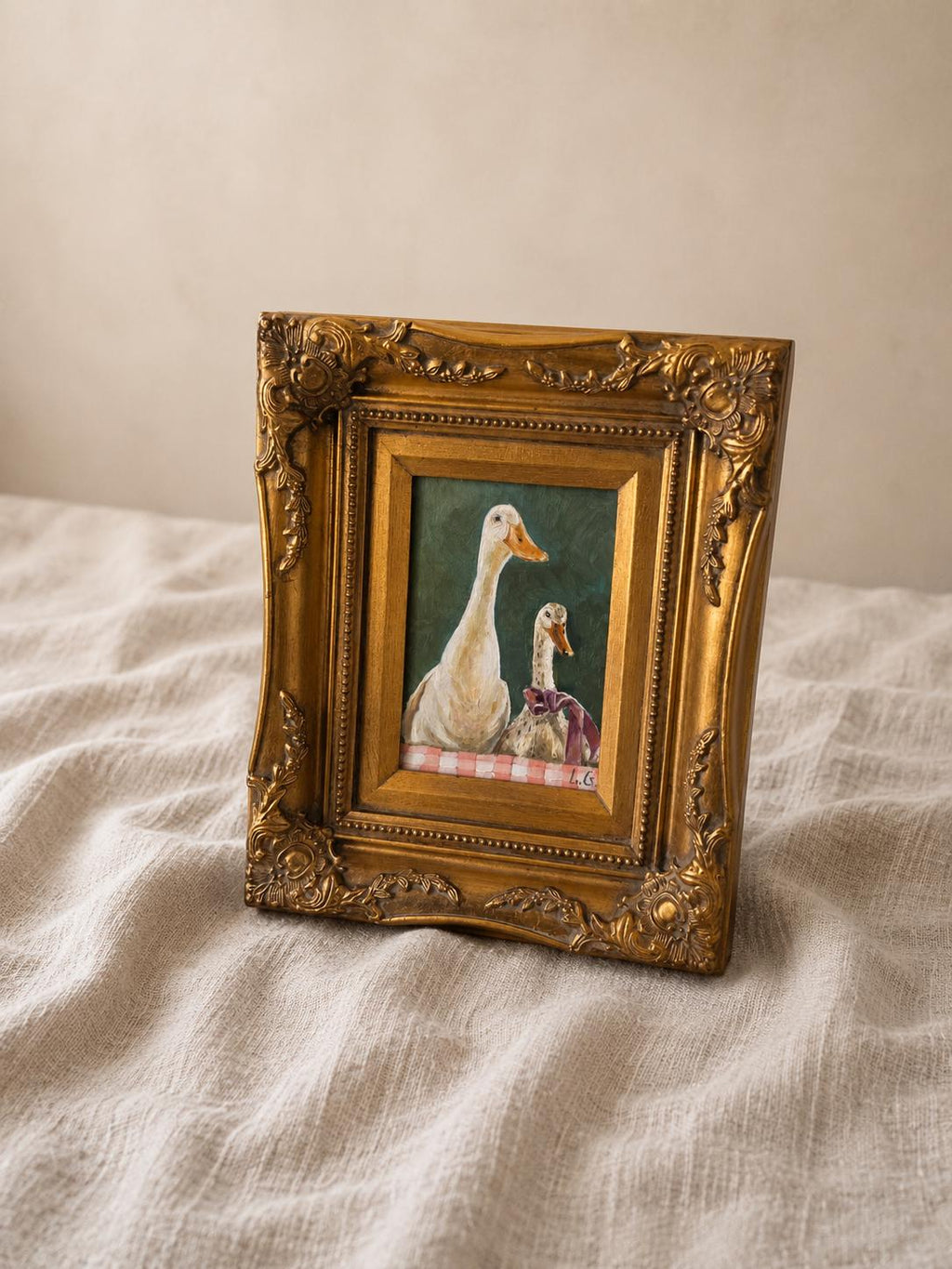 Original Duck Oil Painting in Vintage Gold Frame