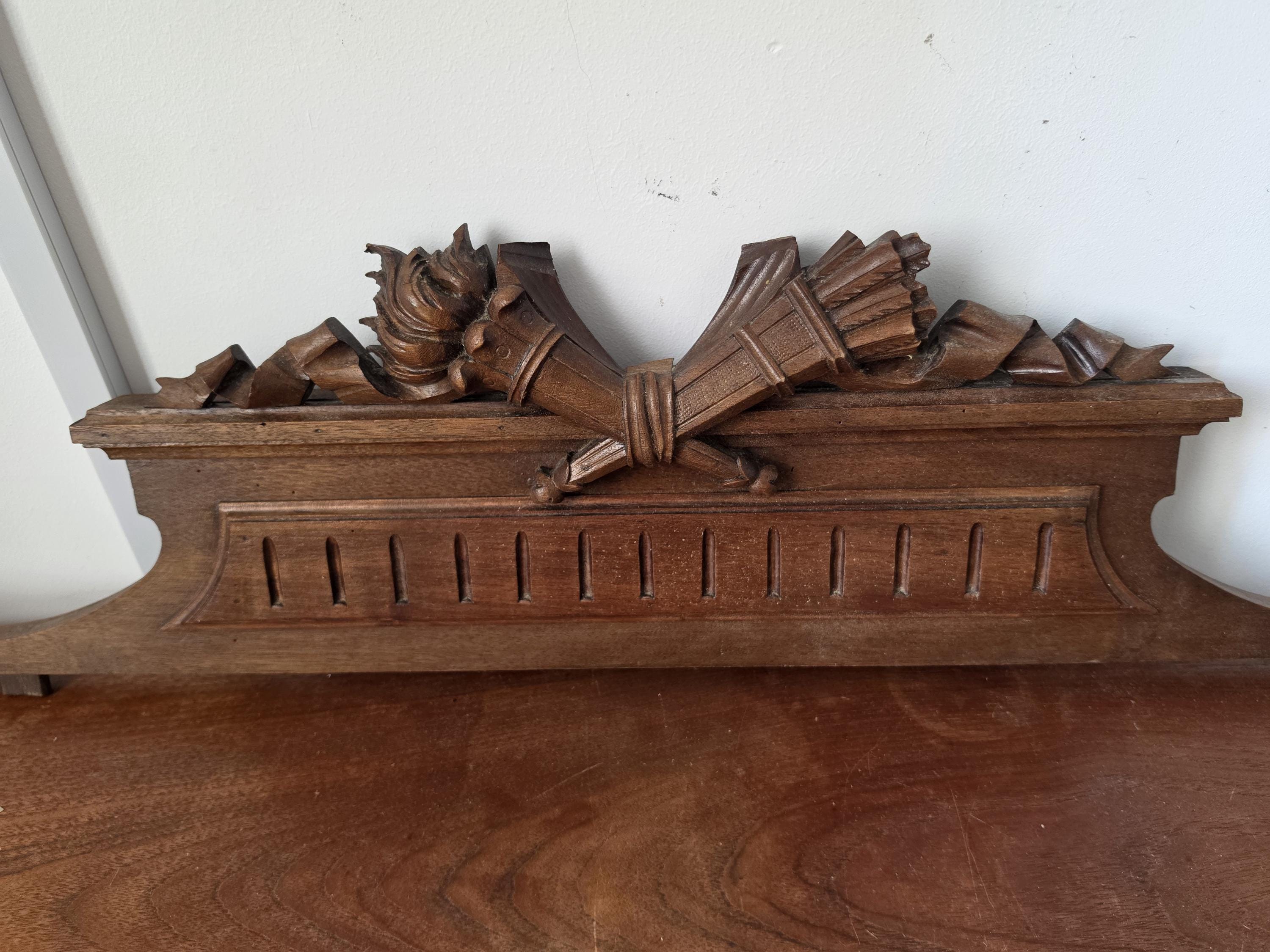 Antique Style Carved Wood Pediment Wall Decor, French Architectural Salvage Crest, Ornate Wood Overdoor Panel, Vintage Wall Accent