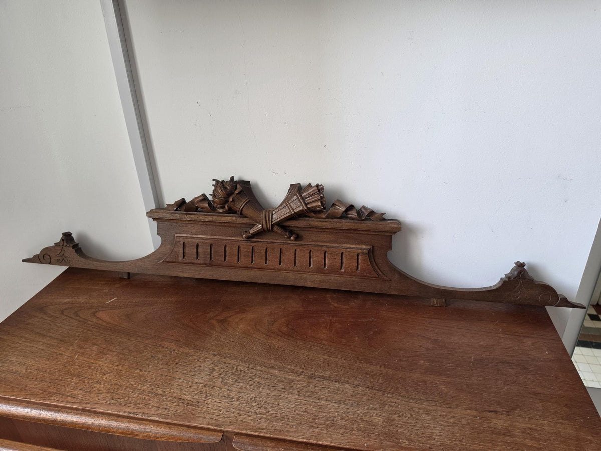 Antique Style Carved Wood Pediment Wall Decor, French Architectural Salvage Crest, Ornate Wood Overdoor Panel, Vintage Wall Accent