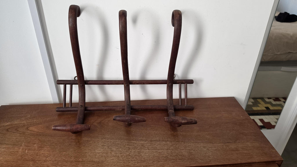 Antique French Wooden Wall Hook Rack, Rustic Farmhouse Coat Hooks, Primitive Entryway Organizer, Country Cottage Wall Storage, Folk Decor
