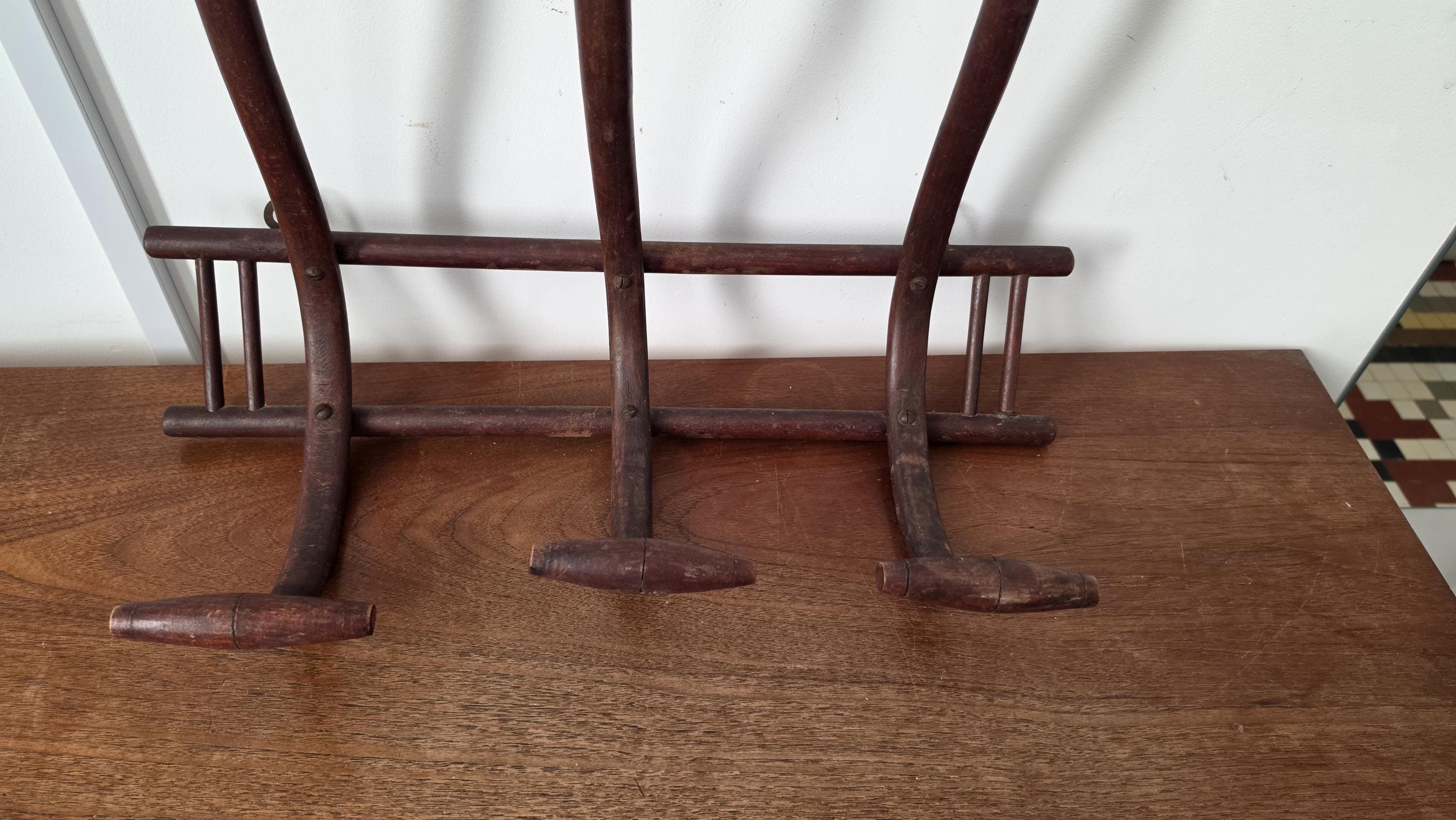Antique French Wooden Wall Hook Rack, Rustic Farmhouse Coat Hooks, Primitive Entryway Organizer, Country Cottage Wall Storage, Folk Decor