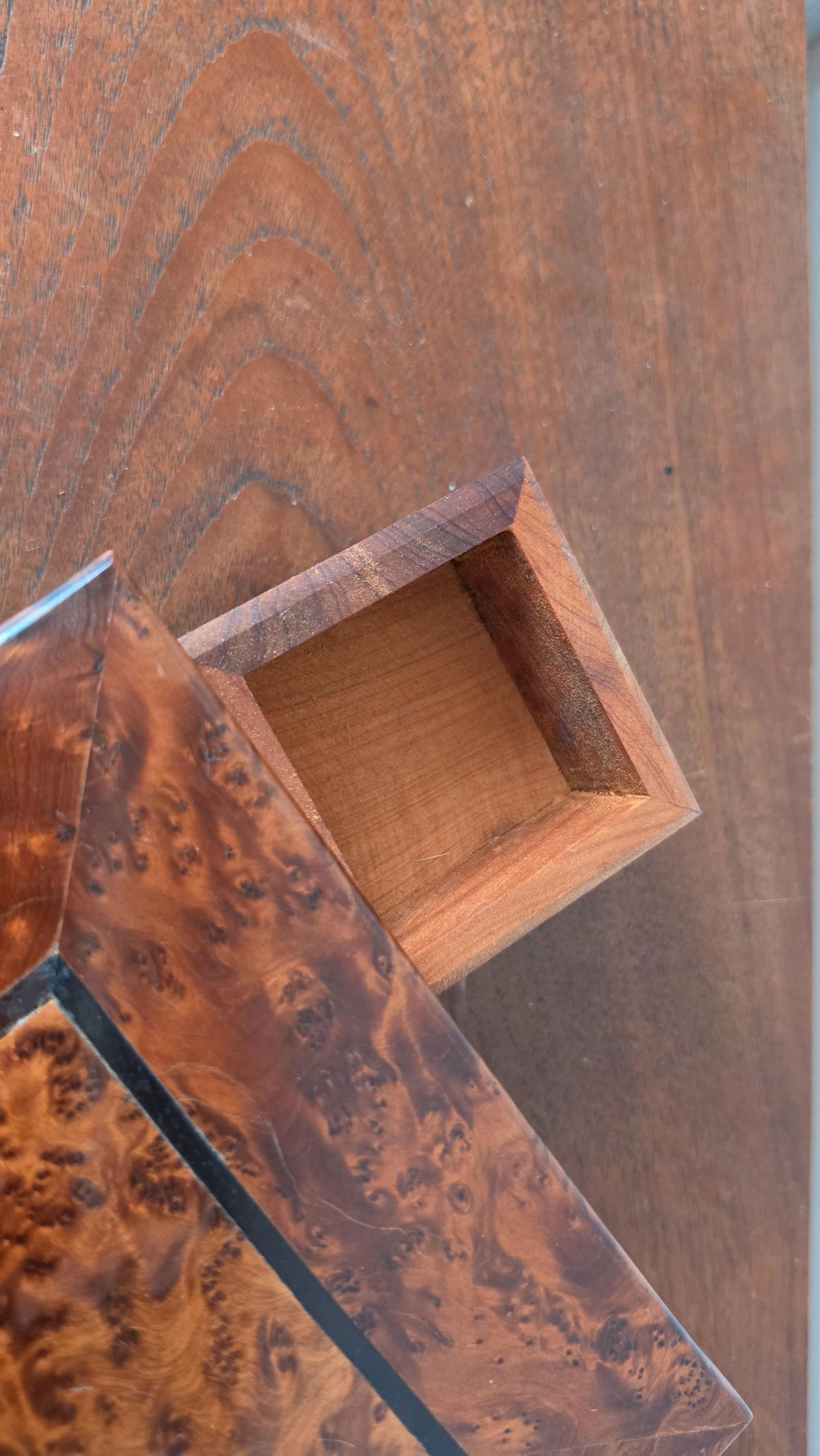 Burl Wood Jewelry Box with Secret Drawers, Vintage Wooden Puzzle Box, Hidden Compartment Box, Inlaid Wood Trinket Box, Desk Storage Box