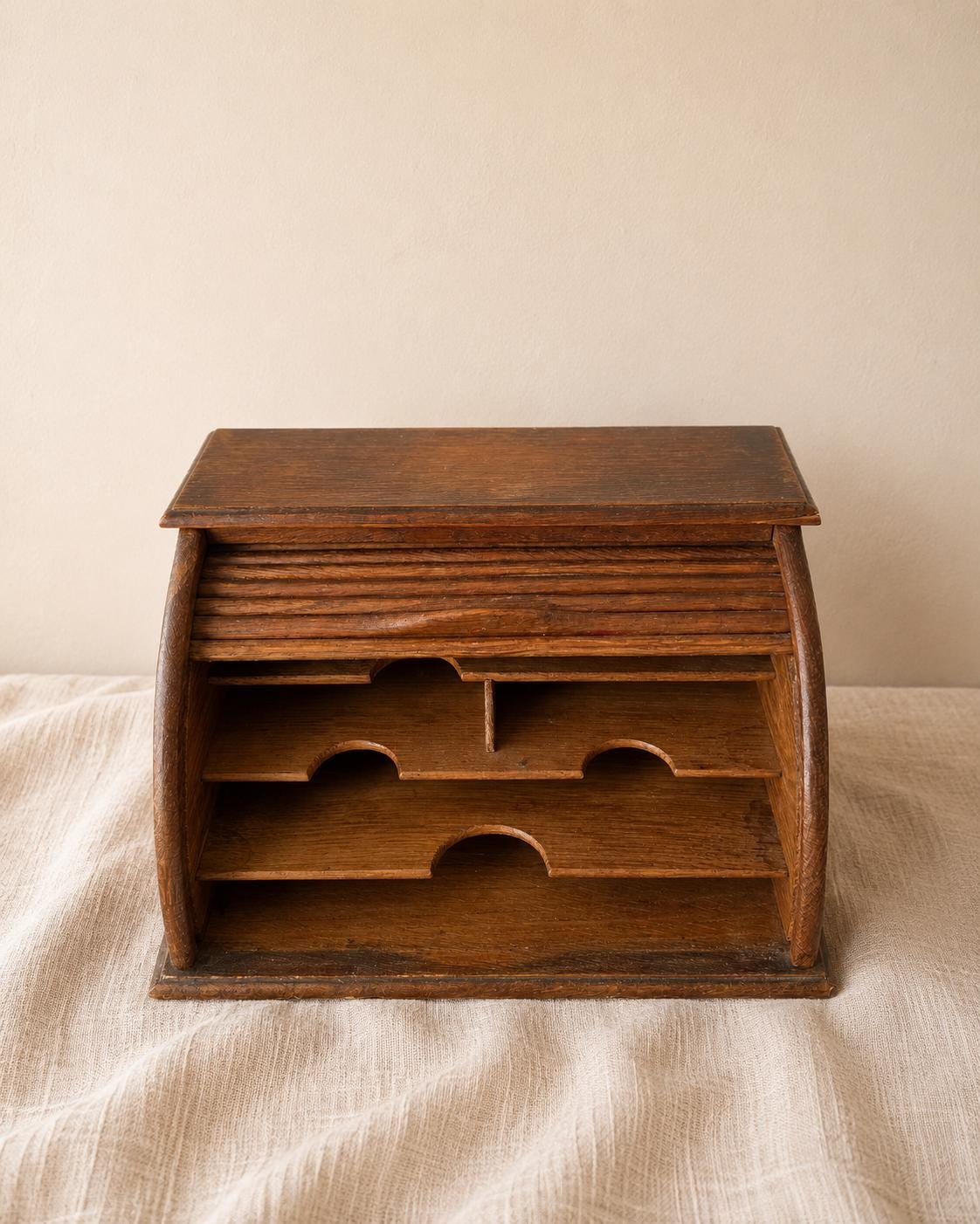 Antique Oak Roll Top Letter Organizer
