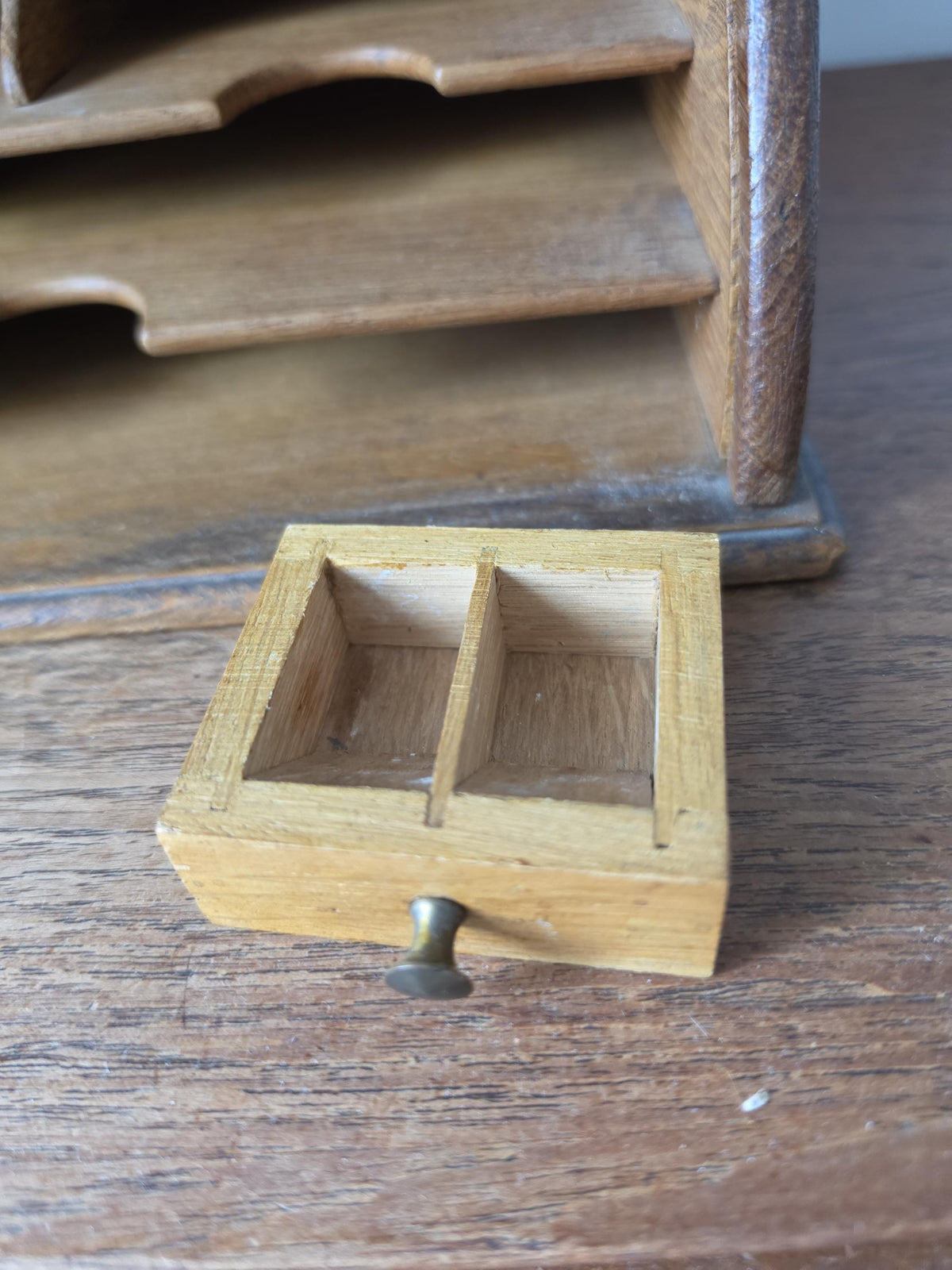 Antique Oak Roll Top Letter Organizer, Mission Style Desk Sorter, Arts and Crafts Office Cabinet, Wooden Mail Holder with Drawer