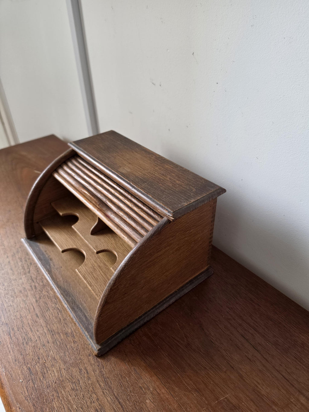 Antique Oak Roll Top Letter Organizer, Mission Style Desk Sorter, Arts and Crafts Office Cabinet, Wooden Mail Holder with Drawer