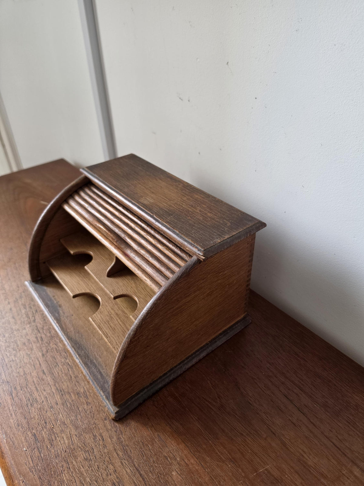 Antique Oak Roll Top Letter Organizer, Mission Style Desk Sorter, Arts and Crafts Office Cabinet, Wooden Mail Holder with Drawer