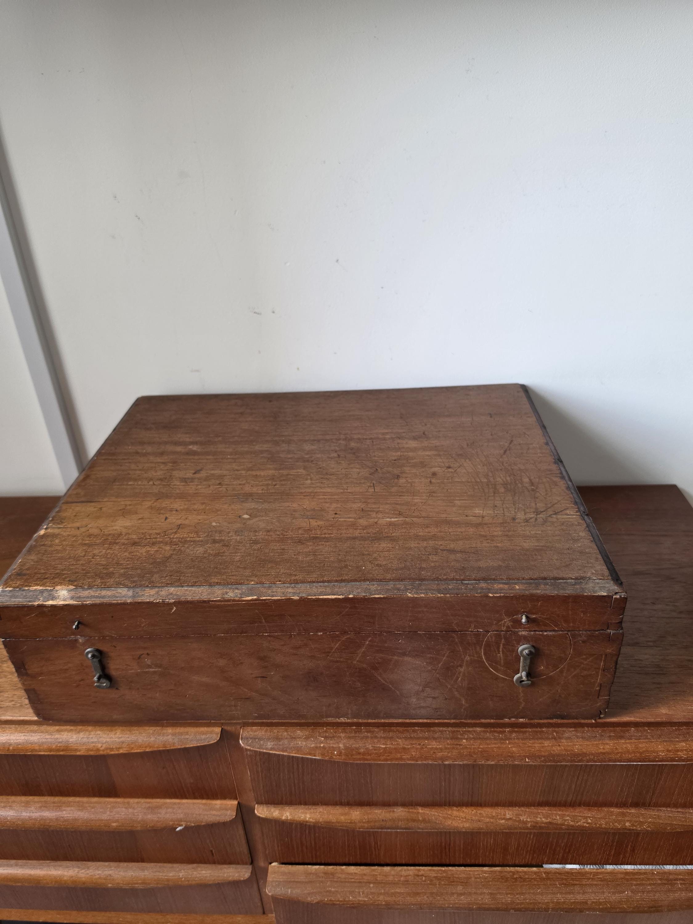 Antique Wooden Document Box, Dovetail Storage Chest, Primitive Keepsake Box, Rustic Filing Case, Early 20th Century Wood Trunk