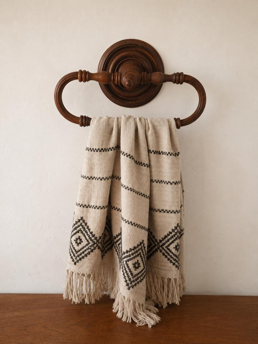 French Wooden Towel Ring, Turned Wood Wall Mount, Colonial Revival Bathroom Hardware, Rustic Hand Towel Holder, Farmhouse Wall Decor