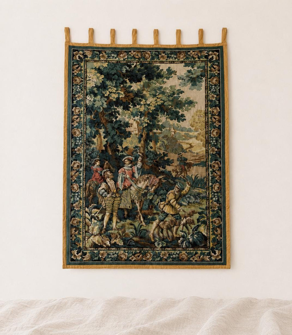 Vintage Large French Hunting Scene Tapestry Wall Hanging