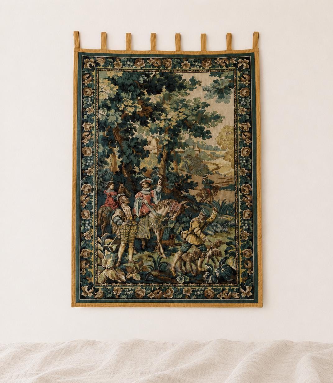 Vintage Large French Hunting Scene Tapestry Wall Hanging