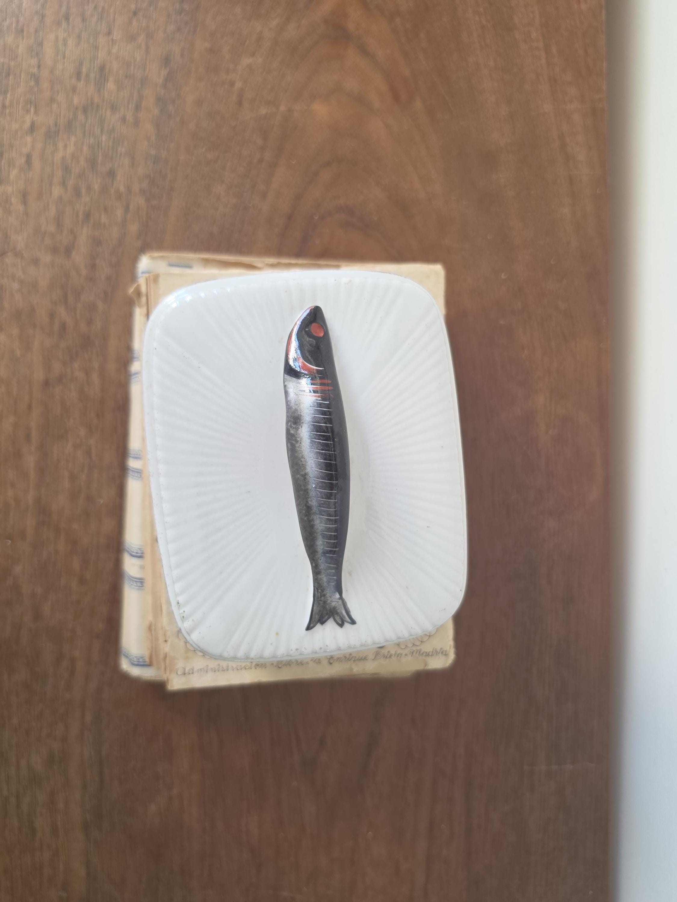 Antique French Porcelain Sardine Box, Hand Painted Fish Trinket Box, France Ceramic Lidded Box, Coastal Nautical Decor