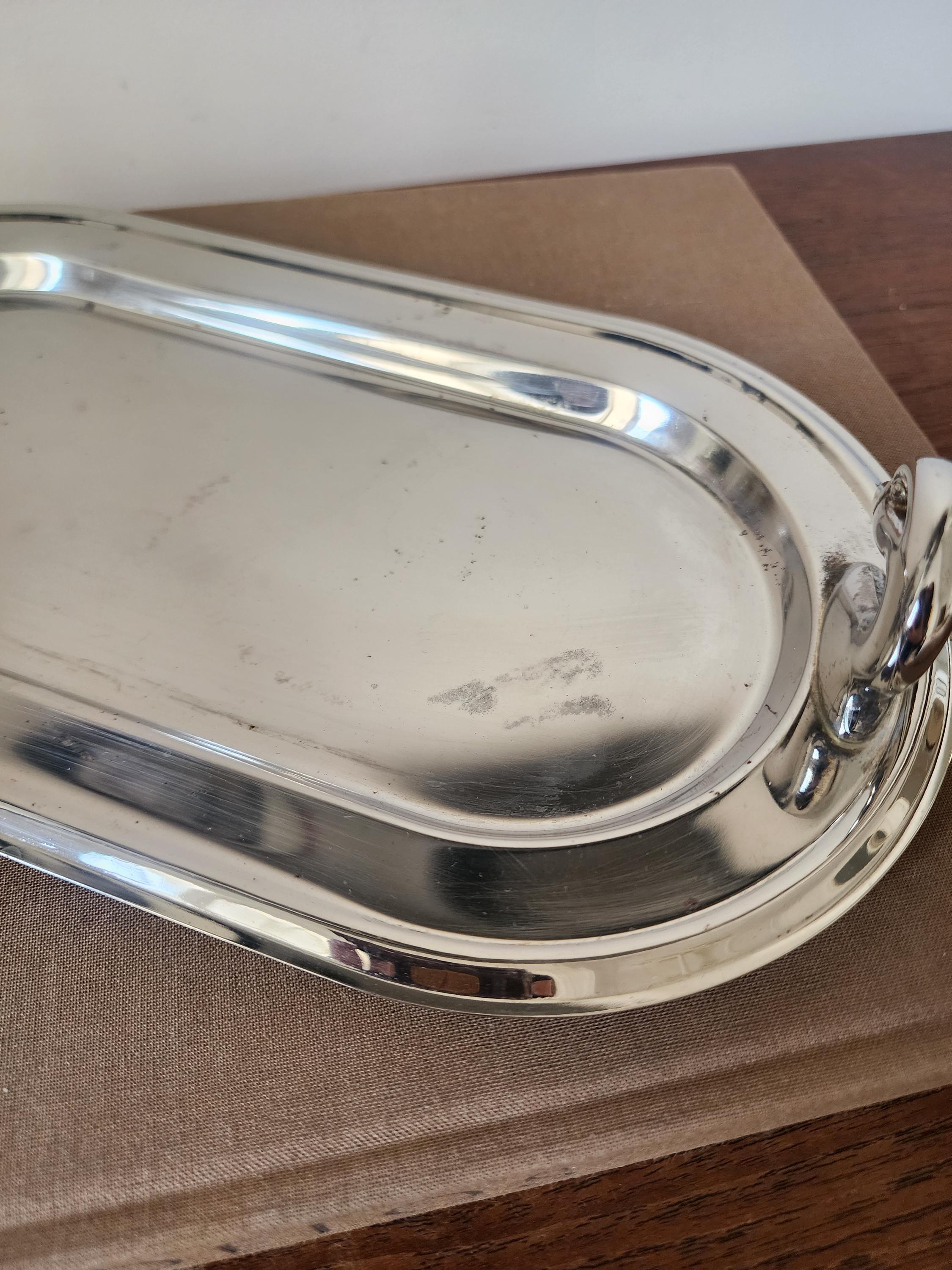 1960s French Chrome Swan Handle Tray, Mid Century Modern Silver Serving Dish, Hollywood Regency Vanity Tray
