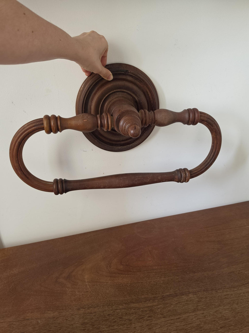 French Wooden Towel Ring, Turned Wood Wall Mount, Colonial Revival Bathroom Hardware, Rustic Hand Towel Holder, Farmhouse Wall Decor