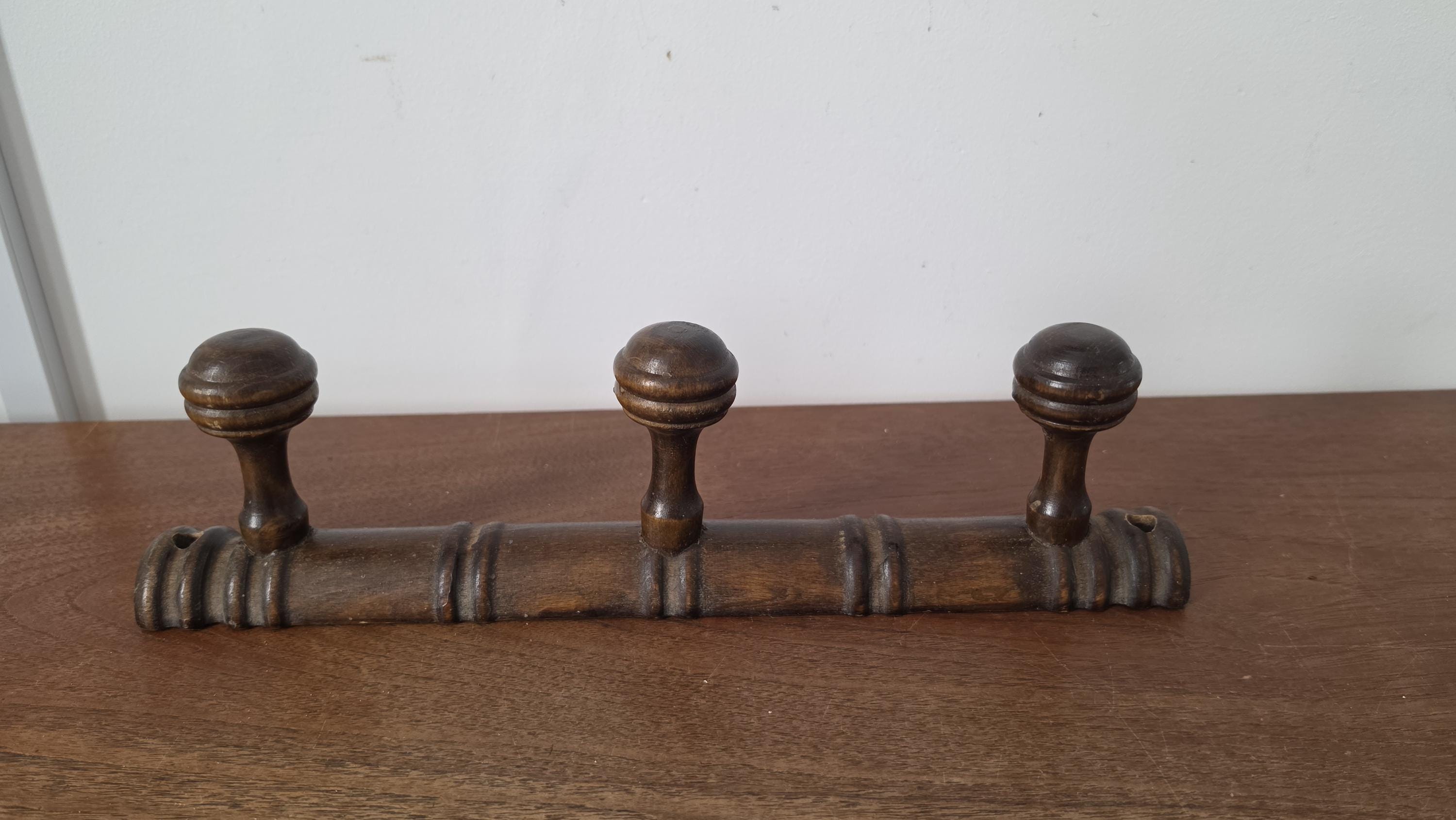 Vintage Wooden Wall Coat Rack, 3 Peg Coat Hook, Rustic Farmhouse Wall Organizer, Dark Wood Hat Rack, Entryway Towel Holder