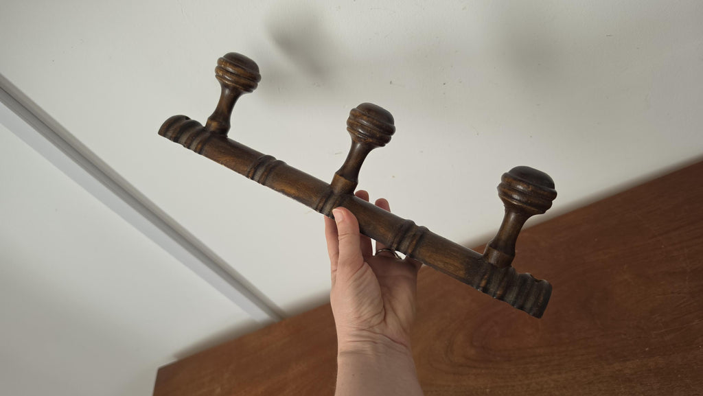 Vintage Wooden Wall Coat Rack, 3 Peg Coat Hook, Rustic Farmhouse Wall Organizer, Dark Wood Hat Rack, Entryway Towel Holder