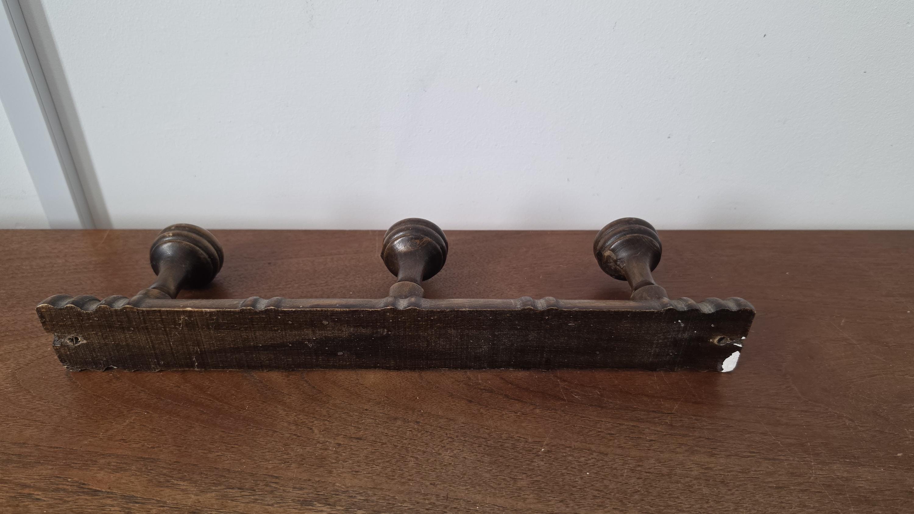 Vintage Wooden Wall Coat Rack, 3 Peg Coat Hook, Rustic Farmhouse Wall Organizer, Dark Wood Hat Rack, Entryway Towel Holder