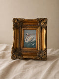 Vintage Ornate Gold Picture Frame with Original Swan Oil Painting