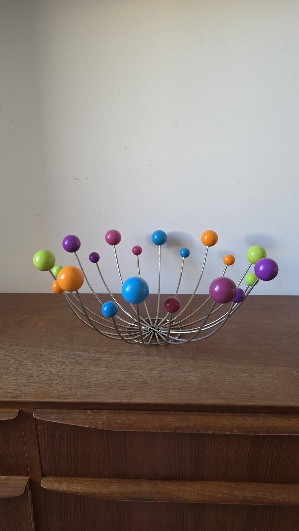 Vintage Sputnik Fruit Bowl, Mid Century Modern Atomic Wire Fruit Basket, Colorful Ball Centerpiece, Space Age Chrome Bowl, Eames Era Decor