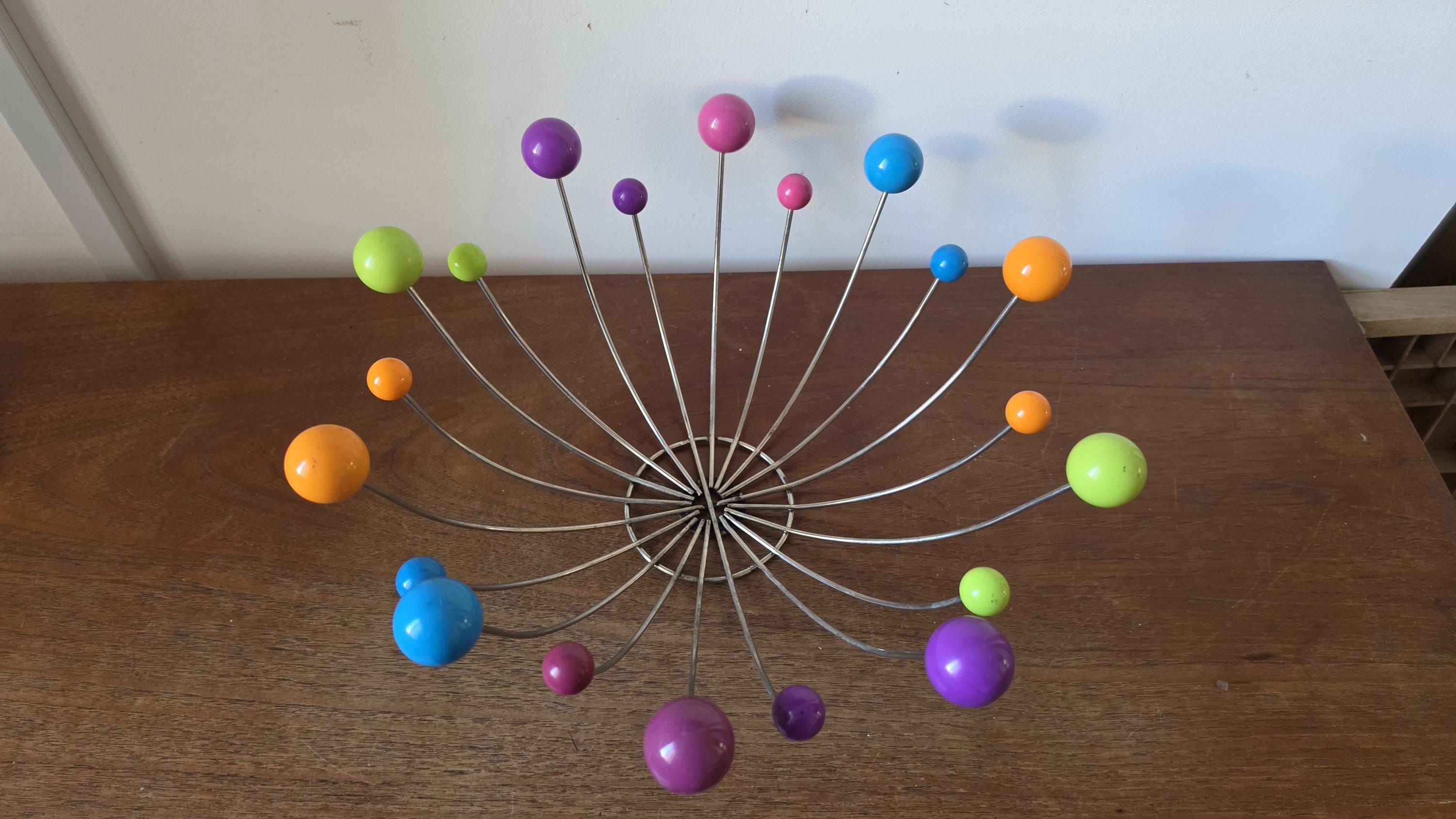 Vintage Sputnik Fruit Bowl, Mid Century Modern Atomic Wire Fruit Basket, Colorful Ball Centerpiece, Space Age Chrome Bowl, Eames Era Decor