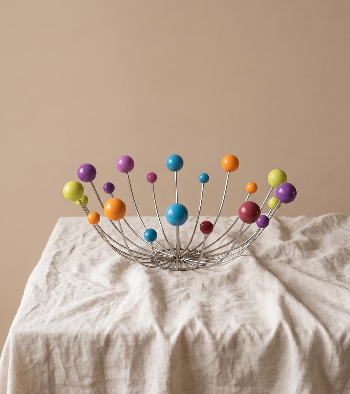 Vintage Sputnik Fruit Bowl, Mid Century Modern Atomic Wire Fruit Basket, Colorful Ball Centerpiece, Space Age Chrome Bowl, Eames Era Decor