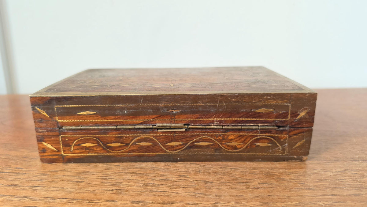Vintage Wooden Trinket Box with Brass Inlay, Handcrafted Jewelry Box, Decorative Keepsake Box, Rustic Wood Storage Box, Mid Century Casket