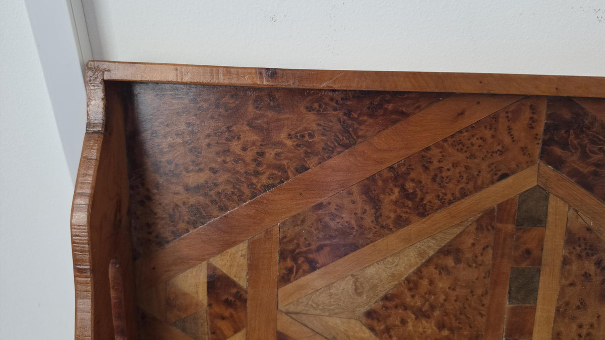 Antique Burl Wood Serving Tray, Marquetry Inlaid Wooden Tray, Art Deco Vanity Tray, Geometric Wood Inlay, Breakfast Serving, Gallery Tray